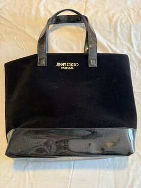 Jimmy Choo Black Velvet & Patent Shopper Tote